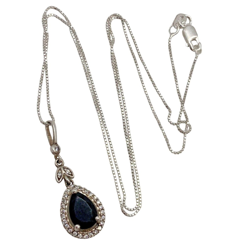 Vintage RJ Cubic Zirconia CZ Sterling‎ 925 Silver Pendant 18'' Chain Necklace 3g